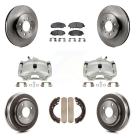 Front Rear Brake Caliper Rotors Drum Ceramic Pad Kit (8Pc) For Honda Civic Acura