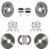 Front Rear Brake Caliper Rotors Drum Ceramic Pads Kit (8Pc) For Nissan Versa 4-Wheel ABS KC8-100860T