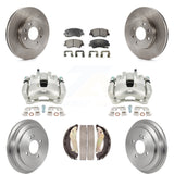 Front Rear Brake Caliper Rotors Drums Ceramic Pads Kit (8Pc) For Hyundai Accent