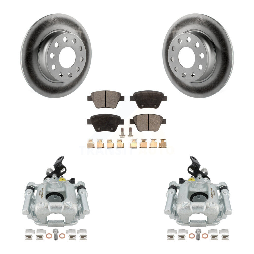 Rear Brake Coated Rotor & Ceramic Pad Kit With Calipers For Volkswagen Jetta Passat Golf