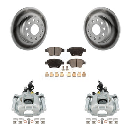 Rear Brake Coated Rotor & Ceramic Pad Kit With Calipers For Volkswagen Jetta Passat Golf