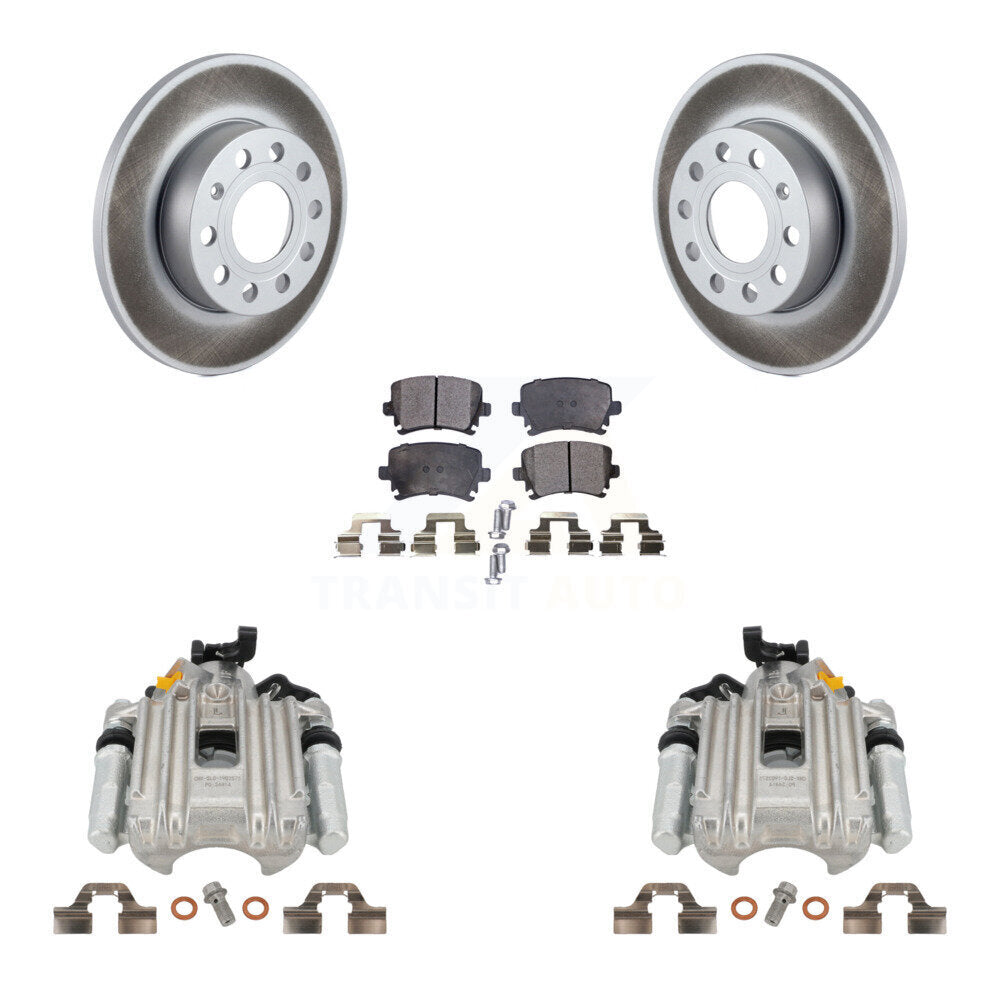Rear Disc Brake Caliper Coated Rotors And Ceramic Pads Kit For Volkswagen Jetta