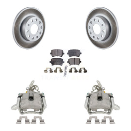 Rear Disc Brake Coated Rotor & Ceramic Pad Kit With Calipers For Volkswagen Jetta Rabbit