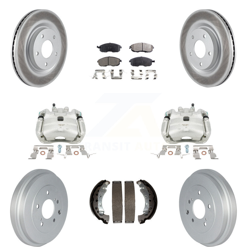 Front Rear Brake Caliper Coat Rotor Drum Ceramic Pad Kit (8Pc) For Nissan Sentra