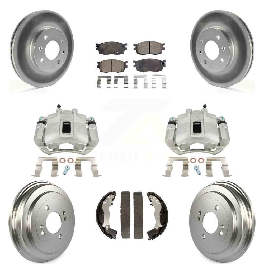 Front Rear Brake Caliper Coated Rotor Drum Ceramic Pad Kit (8Pc) For Hyundai Kia