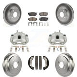 Front Rear Brake Caliper Coated Rotor Drum Ceramic Pad Kit (8Pc) For Hyundai Kia