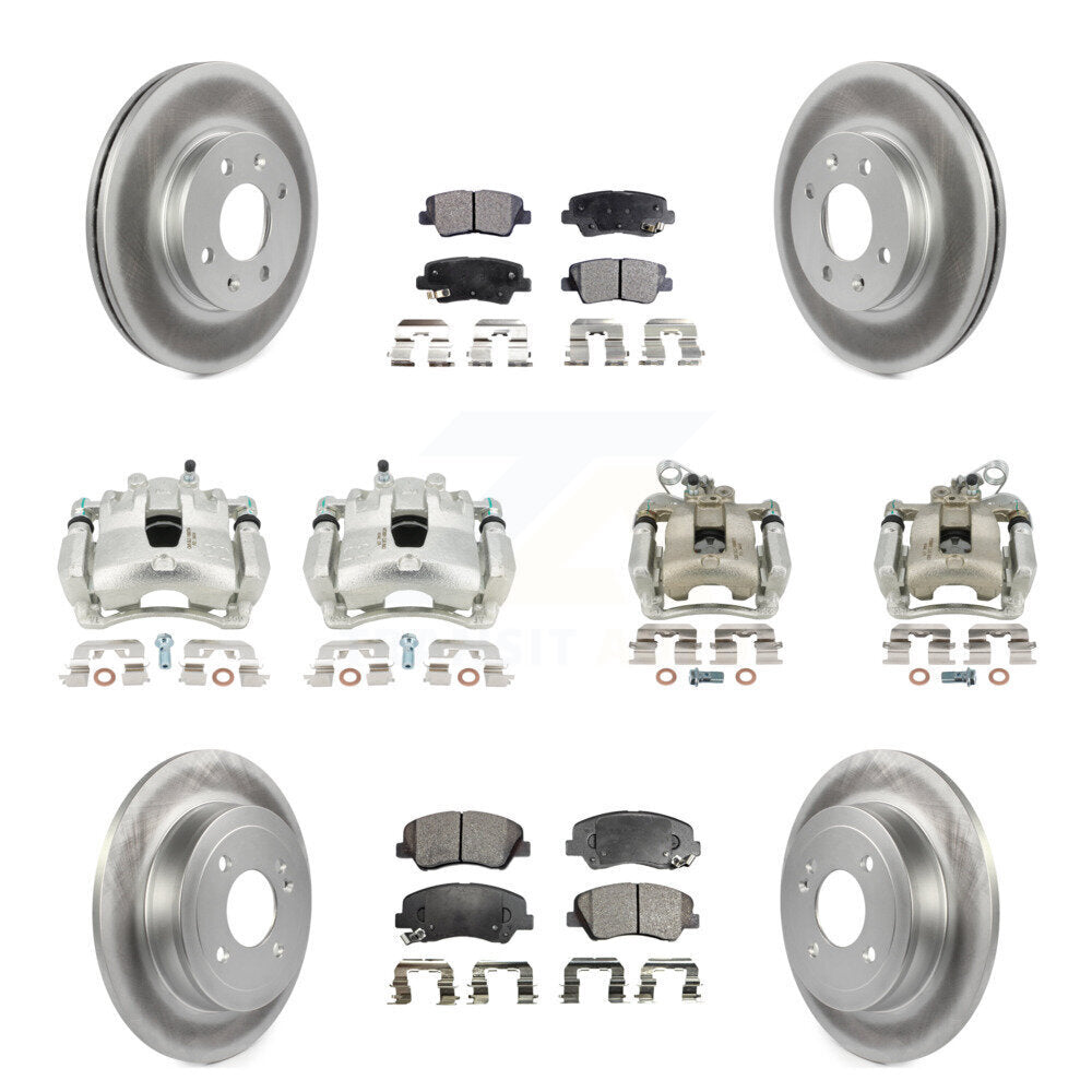 Front Rear Disc Brake Caliper Coat Rotors And Ceramic Pad Kit (10Pc) For Kia Rio