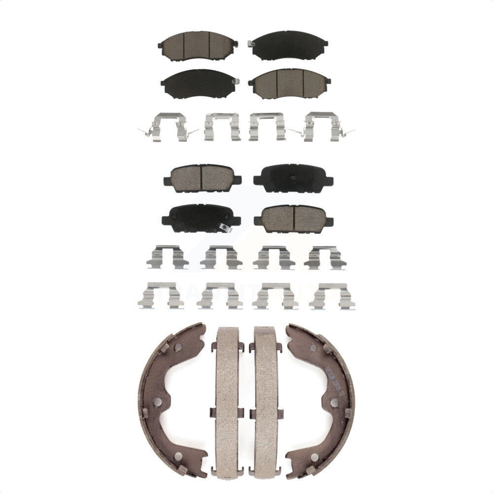 Front Rear Ceramic Brake Pads & Parking Shoe Kit For INFINITI G37 G35 M35 Nissan