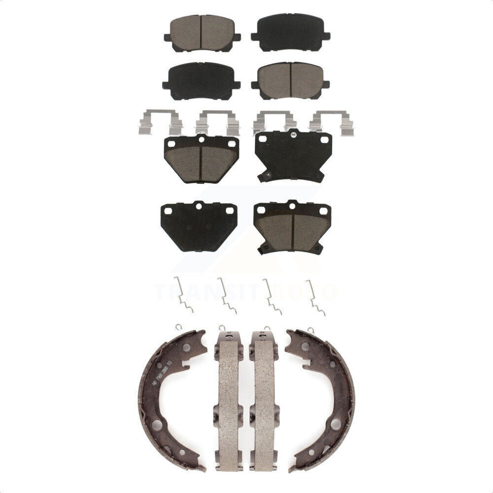Front Rear Ceramic Brake Pads Parking Shoe Kit For Toyota Corolla Matrix Pontiac