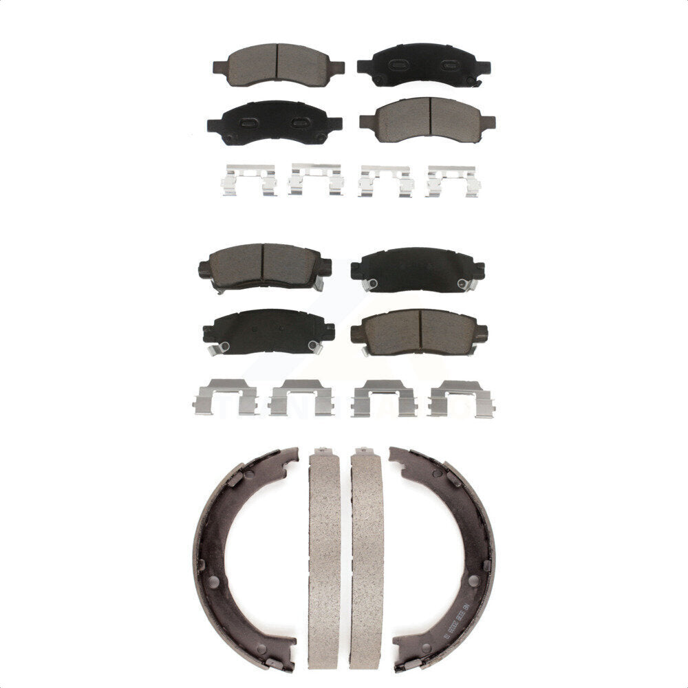 Front Rear Ceramic Brake Pads Parking Shoe Kit For Chevrolet Traverse GMC Acadia