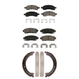 Front Rear Ceramic Brake Pads Parking Shoe Kit For Chevrolet Traverse GMC Acadia