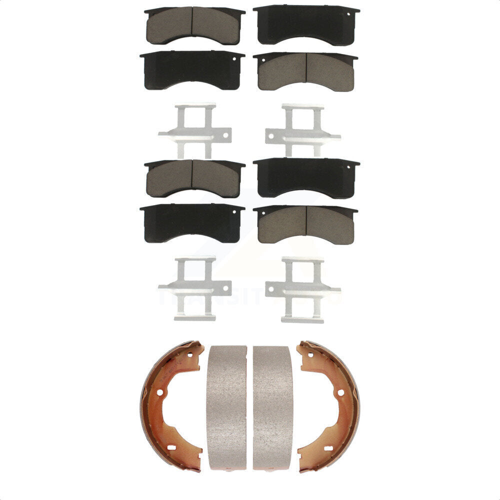 Front Rear Ceramic Brake Pads & Parking Shoes Kit For GMC Chevrolet C5500 Kodiak