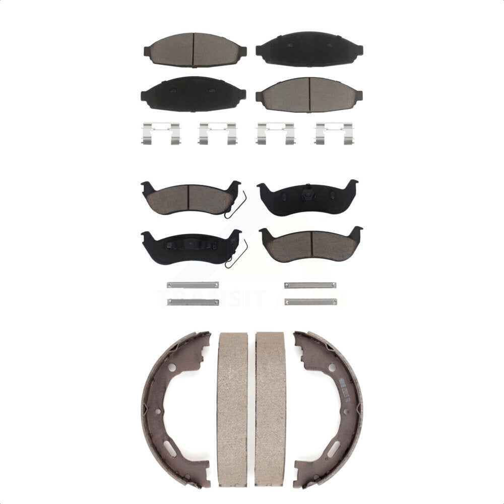 Front Rear Ceramic Brake Pads & Parking Shoes Kit For Mercury Grand Marquis Ford