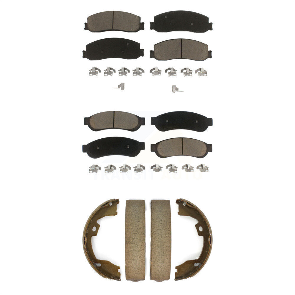 Front Rear Ceramic Brake Pads & Parking Shoe Kit For Ford F-250 Super Duty F-350