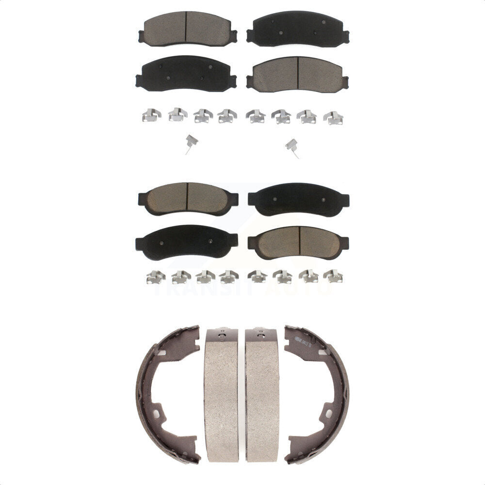 Front Rear Ceramic Brake Pads & Parking Shoe Kit For Ford F-350 Super Duty F-250