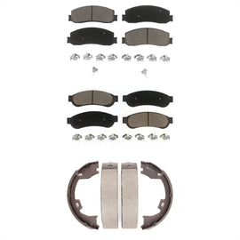 Front Rear Ceramic Brake Pads & Parking Shoe Kit For Ford F-350 Super Duty F-250