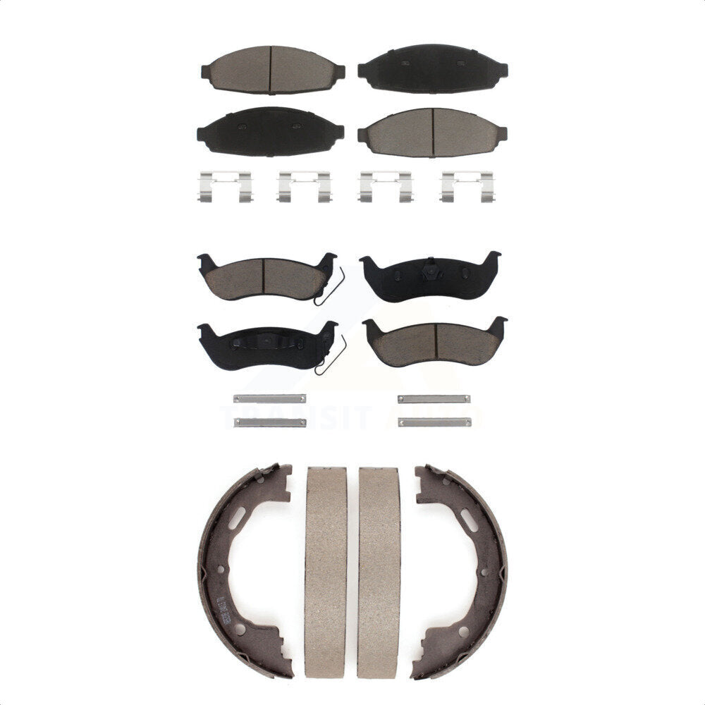Front Rear Ceramic Brake Pads & Parking Shoe Kit For Ford Crown Victoria Lincoln