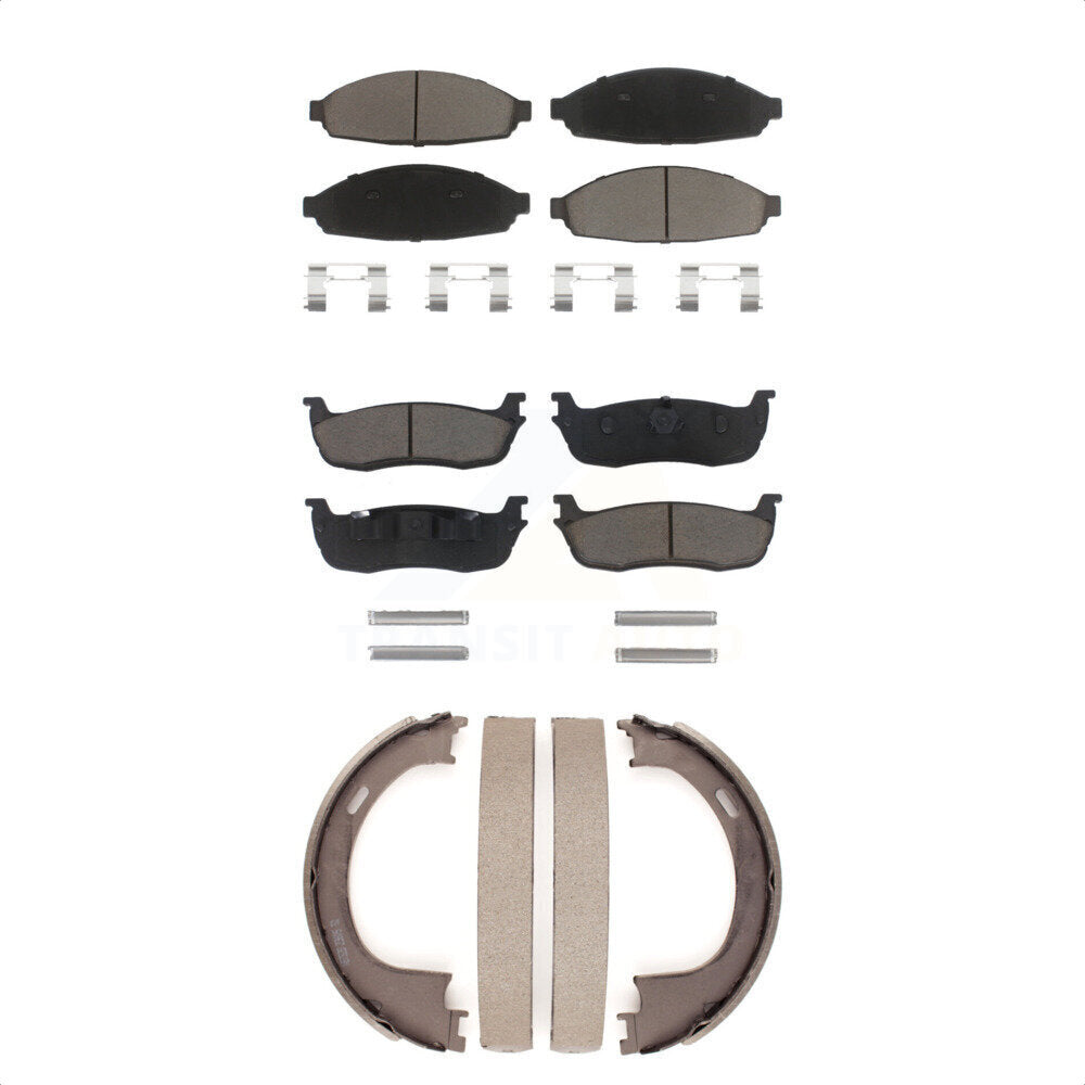 Front Rear Ceramic Brake Pads & Parking Shoes Kit For Lincoln Town Car Limousine