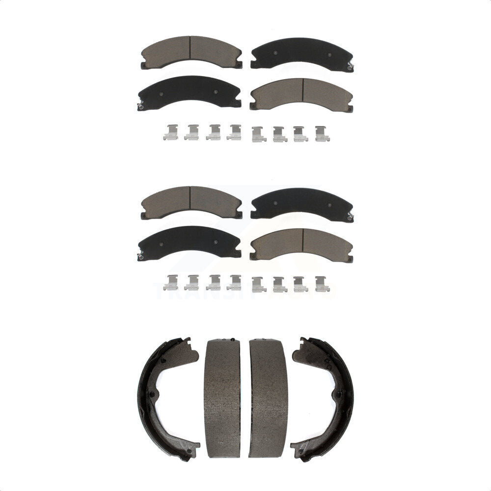 Front Rear Ceramic Brake Pads & Parking Shoe Kit For Chevrolet Silverado 2500 HD
