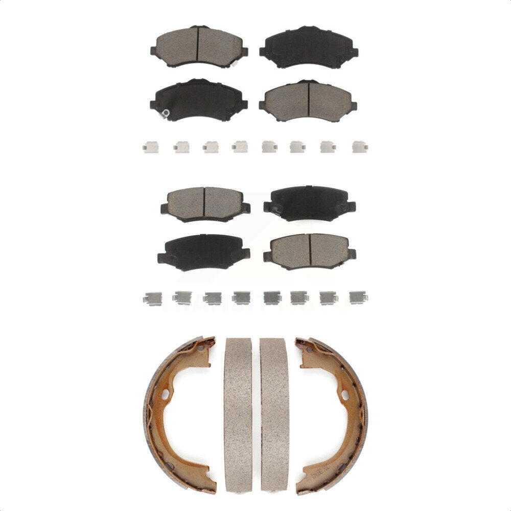 Front Rear Ceramic Brake Pads & Parking Shoe Kit For Jeep Wrangler Liberty Dodge