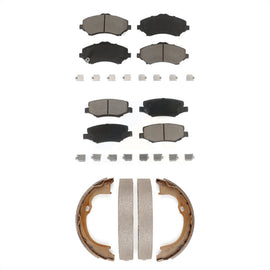 Front Rear Ceramic Brake Pads & Parking Shoe Kit For Jeep Wrangler Liberty Dodge