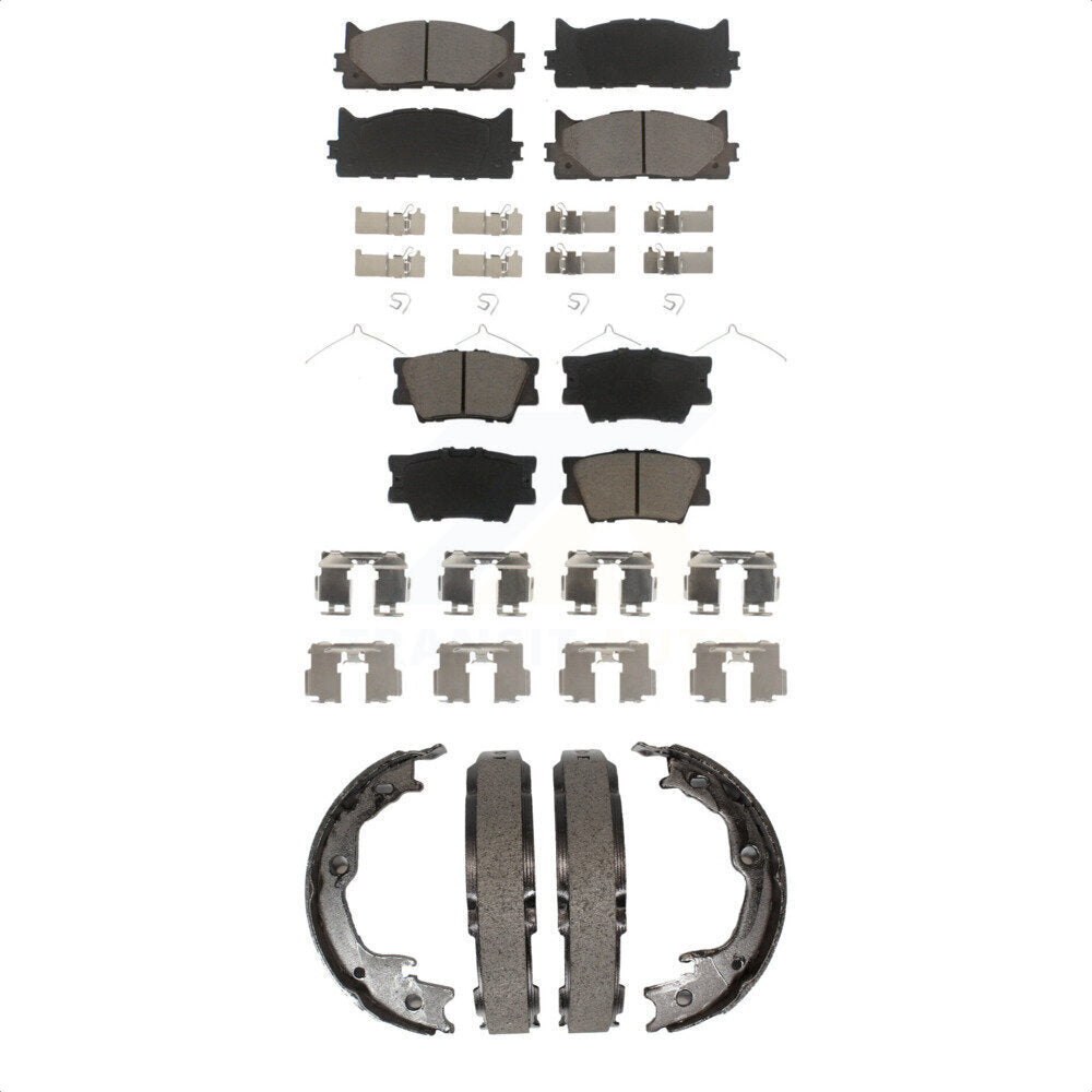 Front Rear Ceramic Brake Pads And Parking Shoes Kit For Toyota Camry Lexus ES350