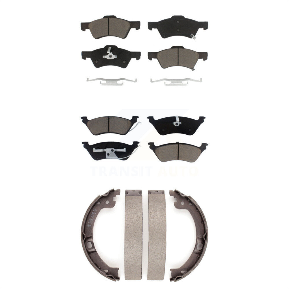 Front Rear Ceramic Brake Pads Parking Shoes Kit For Dodge Grand Caravan Chrysler