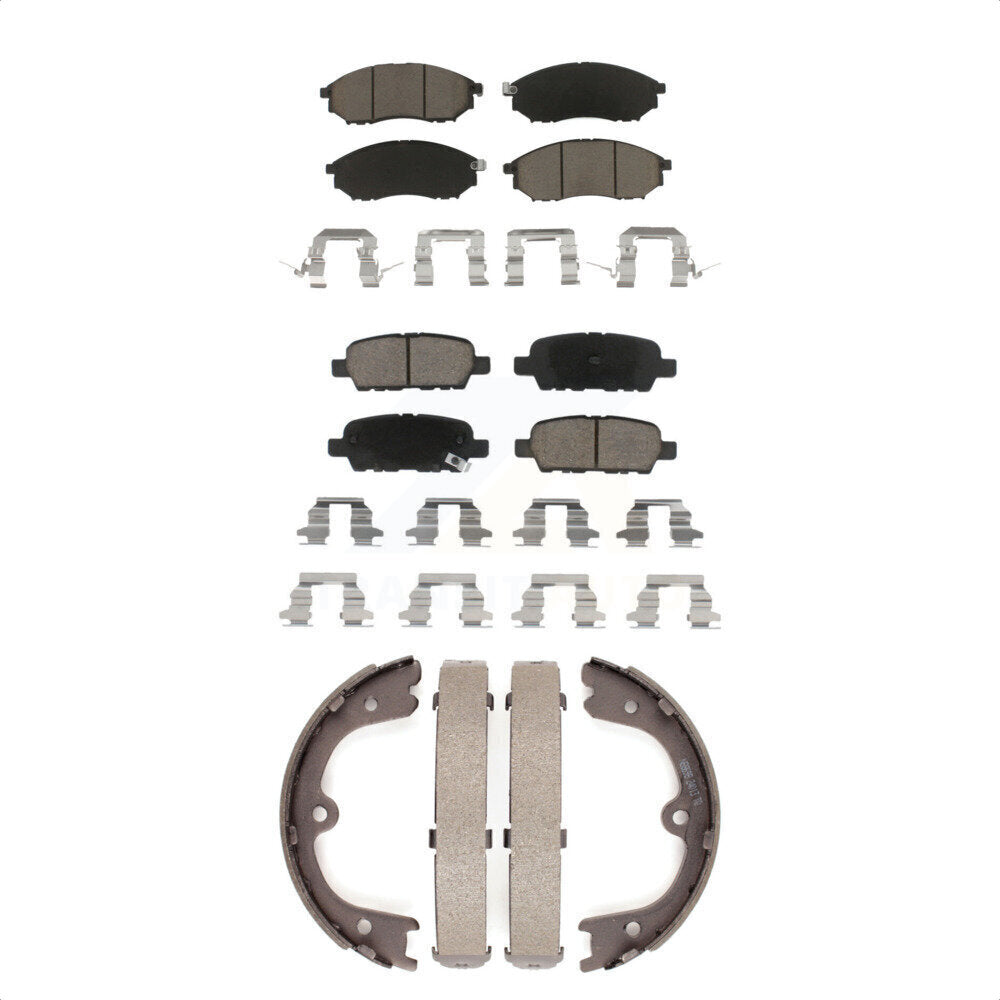 Front Rear Ceramic Brake Pads & Parking Shoe Kit For Nissan Murano INFINITI FX35