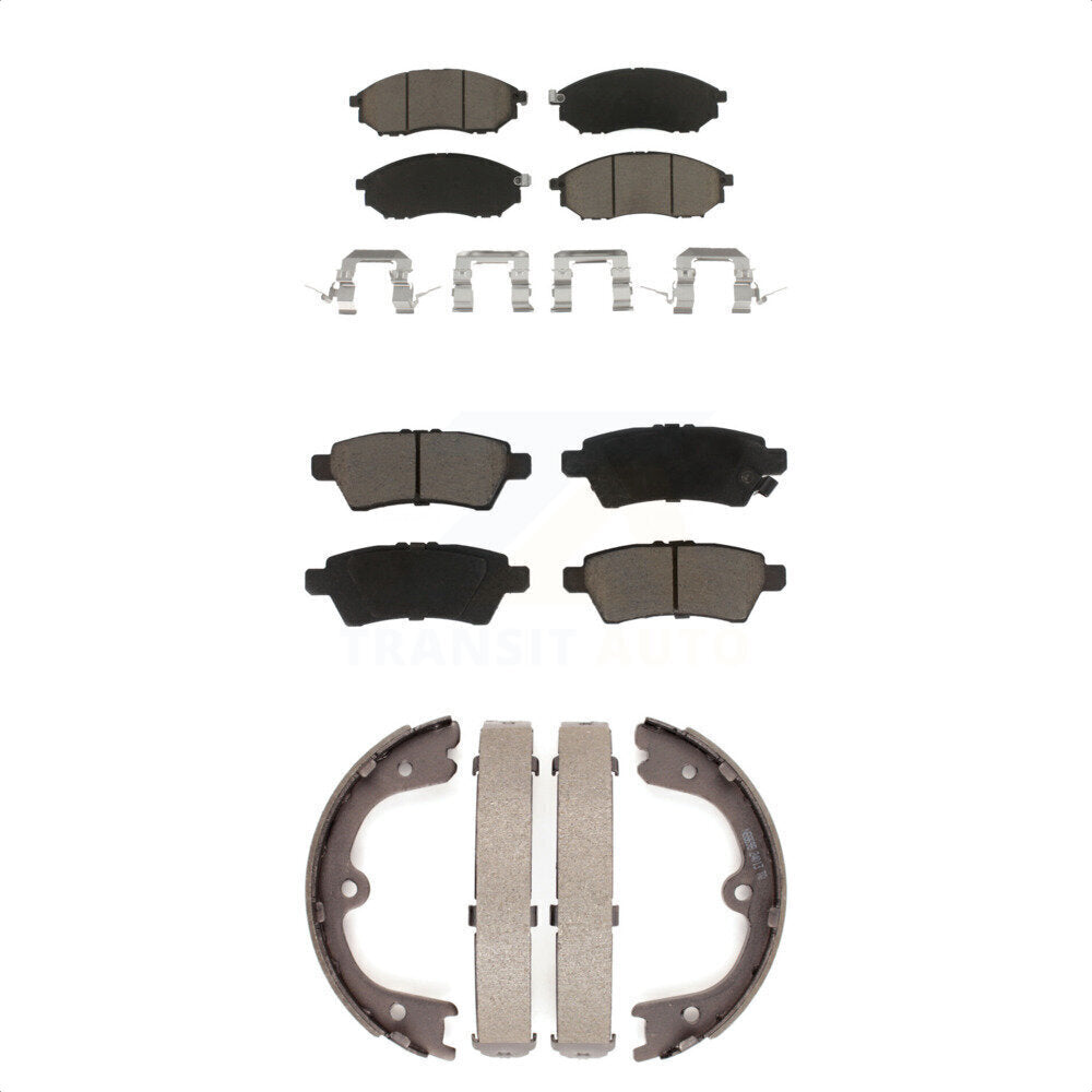 Front Rear Ceramic Brake Pads Parking Shoes Kit For 08-12 Nissan Pathfinder 5.6L