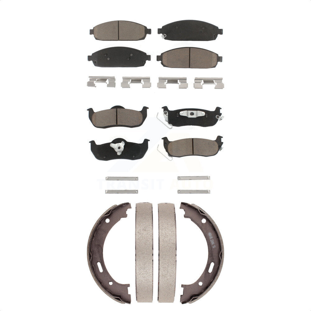 Front Rear Ceramic Brake Pads Parking Shoe Kit For Jeep Grand Cherokee Commander