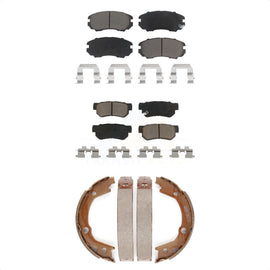 Front Rear Ceramic Brake Pads & Parking Shoes Kit For Hyundai Elantra Kia Sonata
