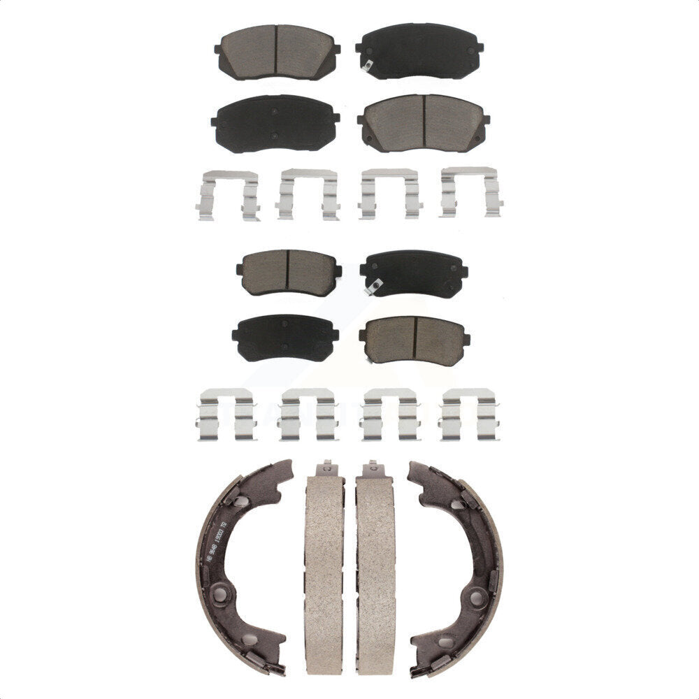 Front Rear Ceramic Brake Pads Parking Shoes Kit For 2013-2015 Hyundai Tucson FWD