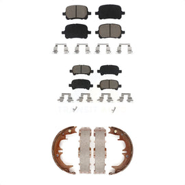 Front Rear Ceramic Brake Pads & Parking Shoes Kit For Toyota Camry Avalon Solara