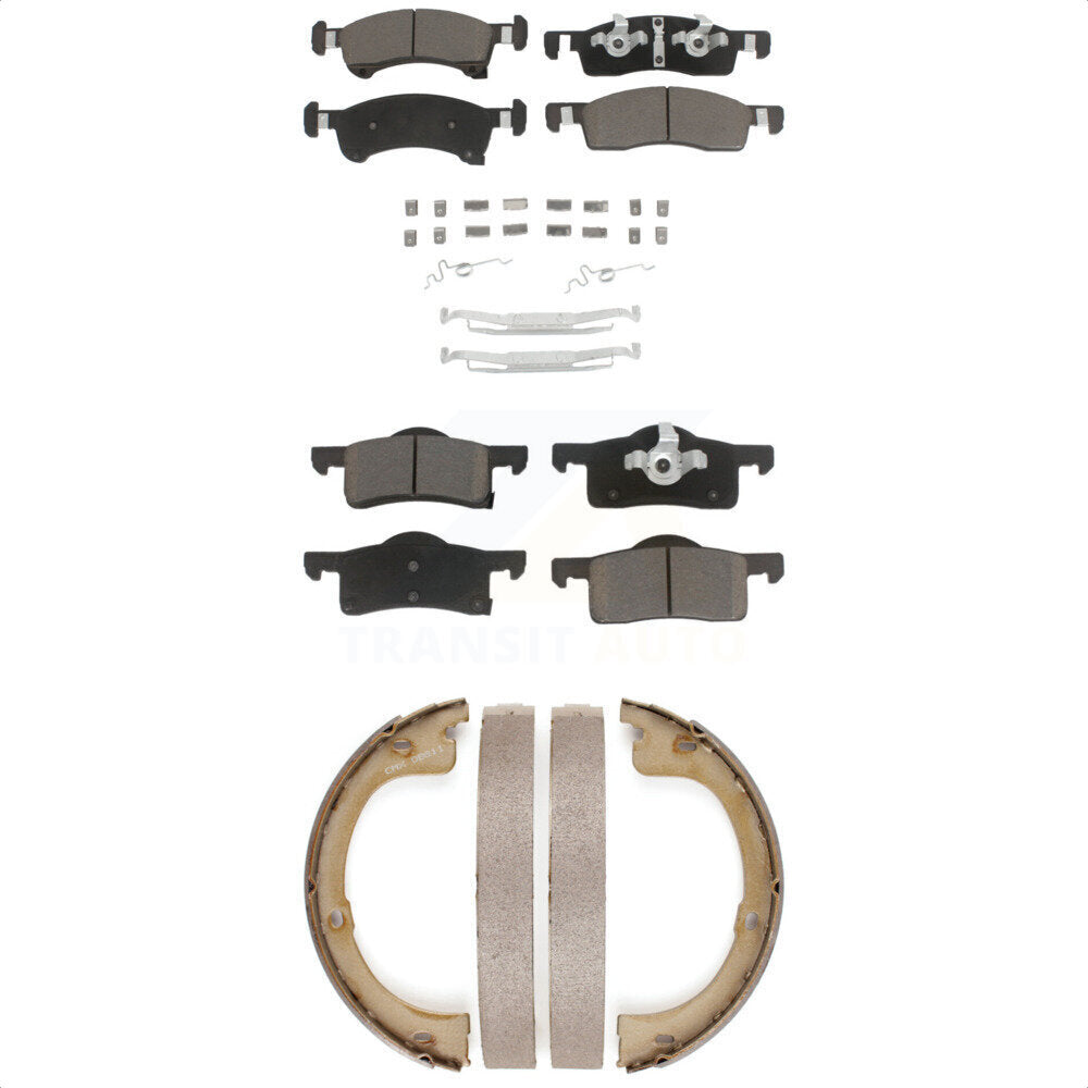 Front Rear Ceramic Brake Pads And Parking Shoes Kit For Ford Expedition Lincoln