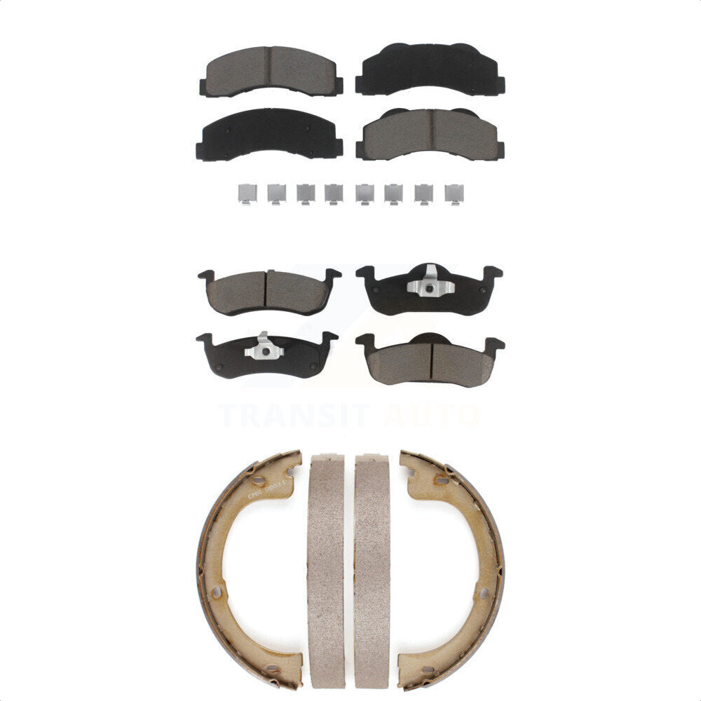 Front Rear Ceramic Brake Pads And Parking Shoes Kit For Ford Expedition Lincoln