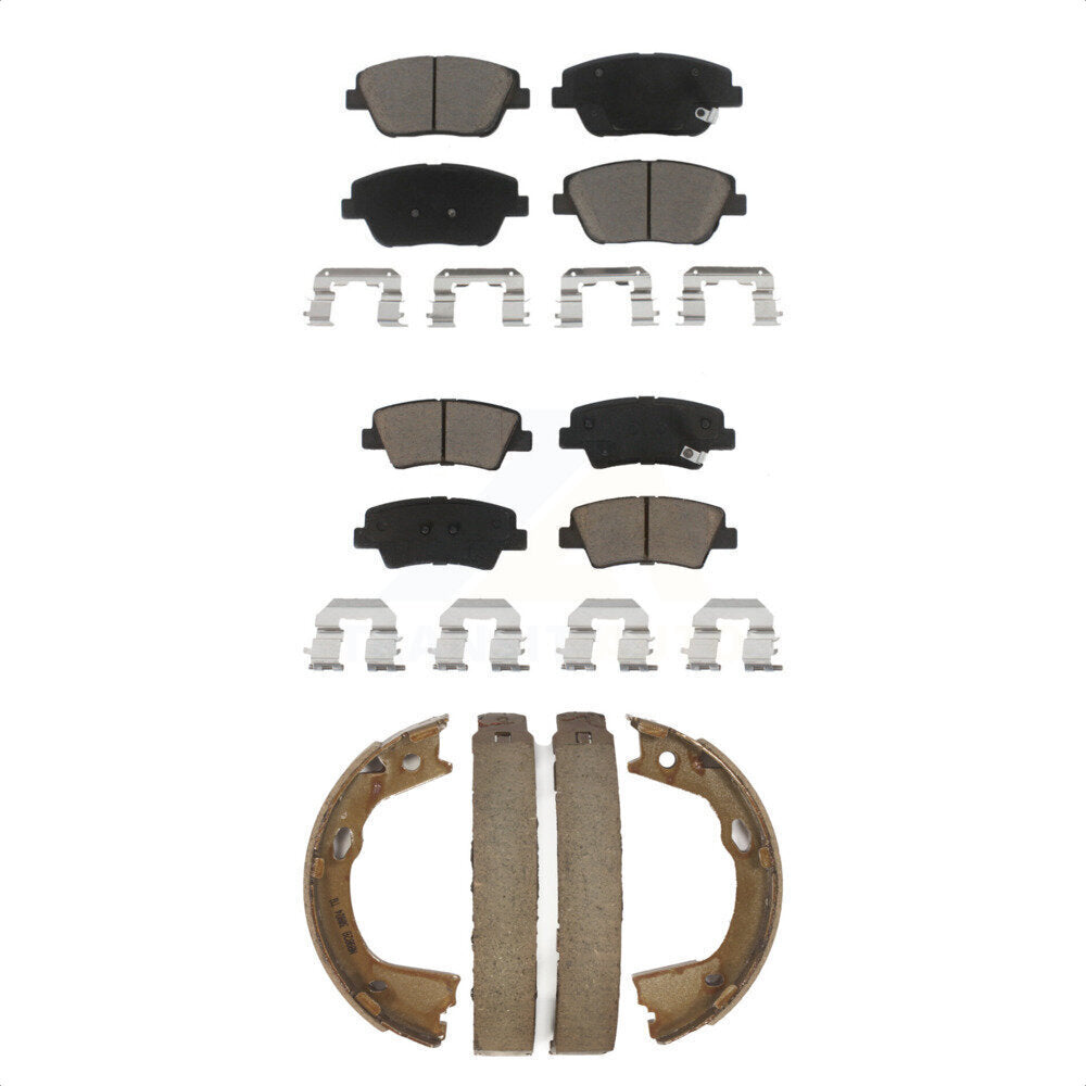 Front Rear Ceramic Brake Pads And Parking Shoe Kit For Hyundai Sonata Kia Optima