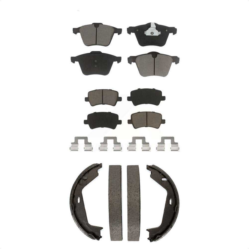 Front Rear Ceramic Brake Pads And Parking Shoes Kit For 2007-2009 Volvo S80 AWD