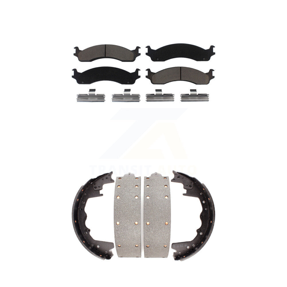 Front Rear Ceramic Brake Pads Drum Shoe Kit For Ford F-350 E-250 F-250 Econoline