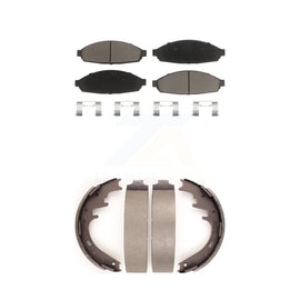 Front Rear Ceramic Brake Pads Drum Shoe Kit For 03-05 Lincoln Town Car Limousine