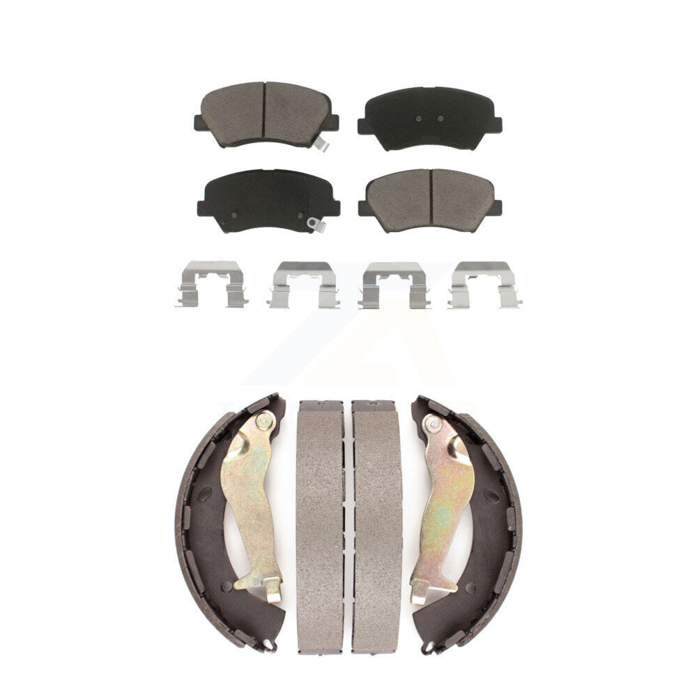 Front Rear Ceramic Brake Pads And Drum Shoes Kit For 2012-2017 Hyundai Accent