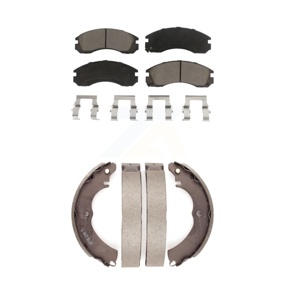 Front Rear Ceramic Brake Pads And Drum Shoes Kit For Mitsubishi Lancer