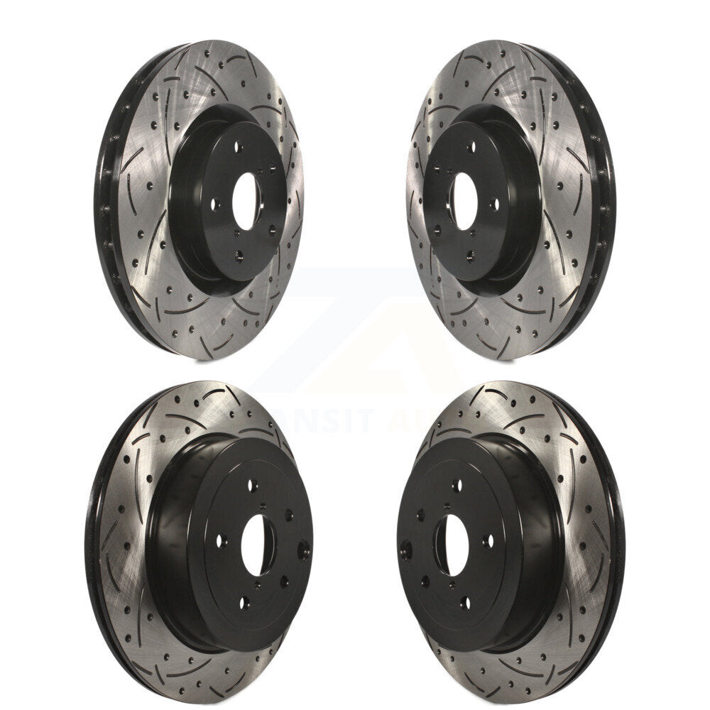 Front Rear Coated Drilled Slot Disc Brake Rotors Kit For Subaru Impreza WRX STI