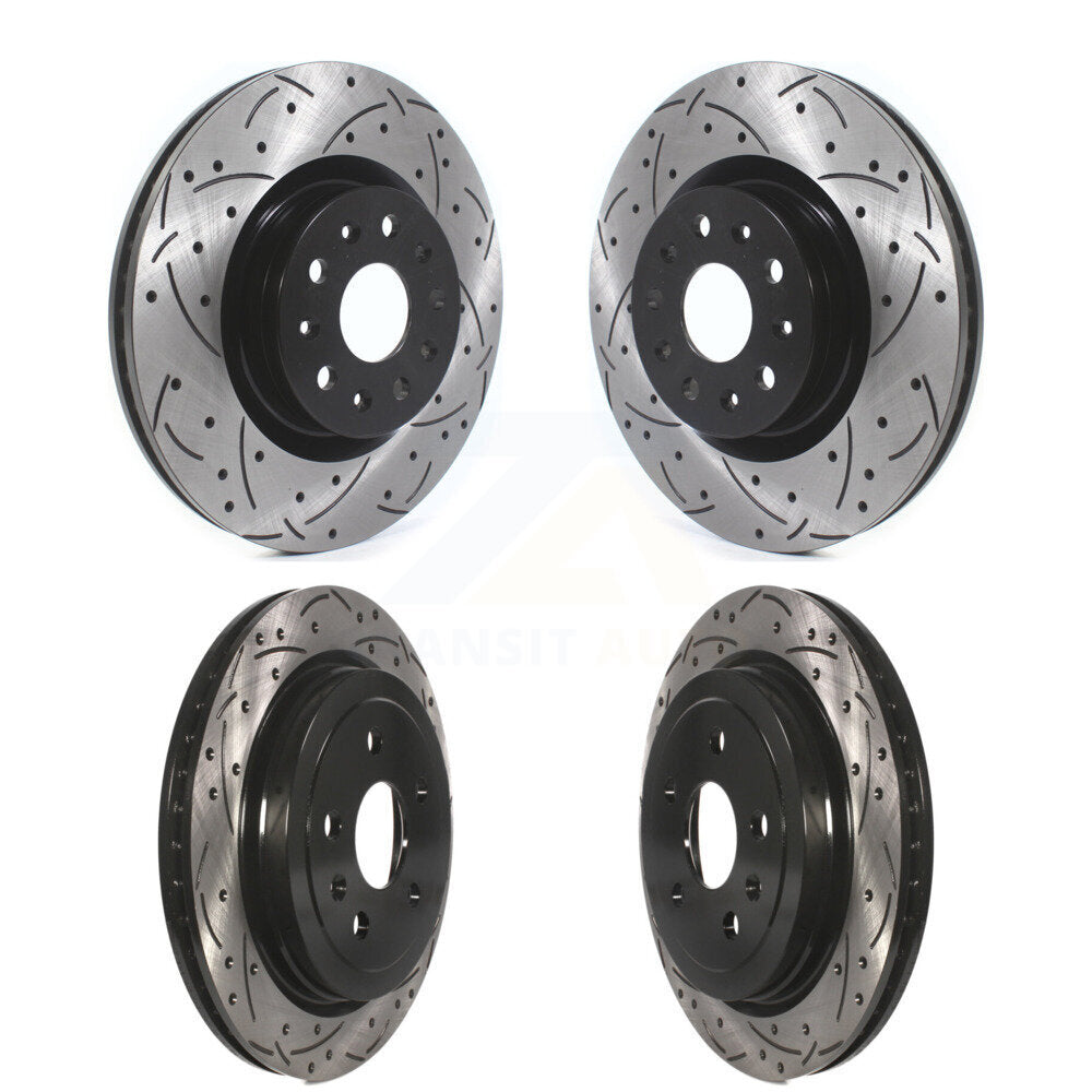 Front Rear Coated Drilled Slotted Disc Brake Rotors Kit For Cadillac CTS