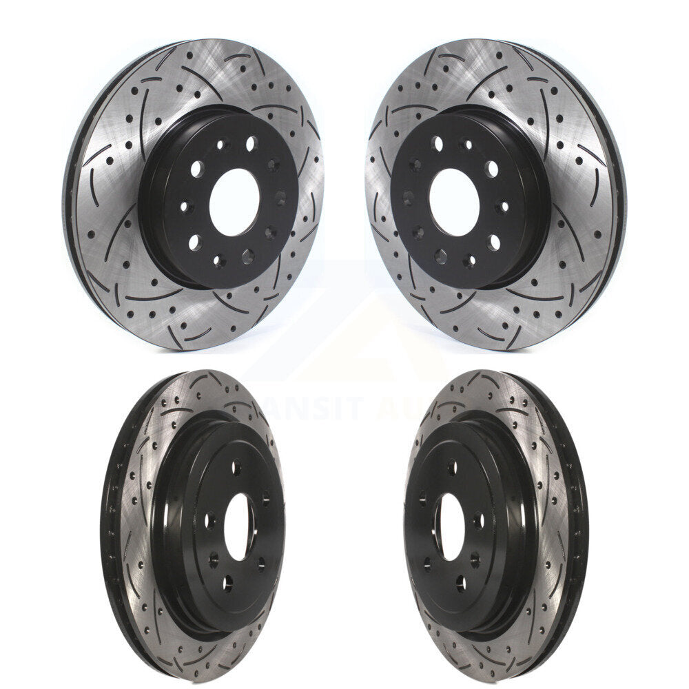 Front Rear Coated Drilled Slotted Disc Brake Rotors Kit For Cadillac CTS