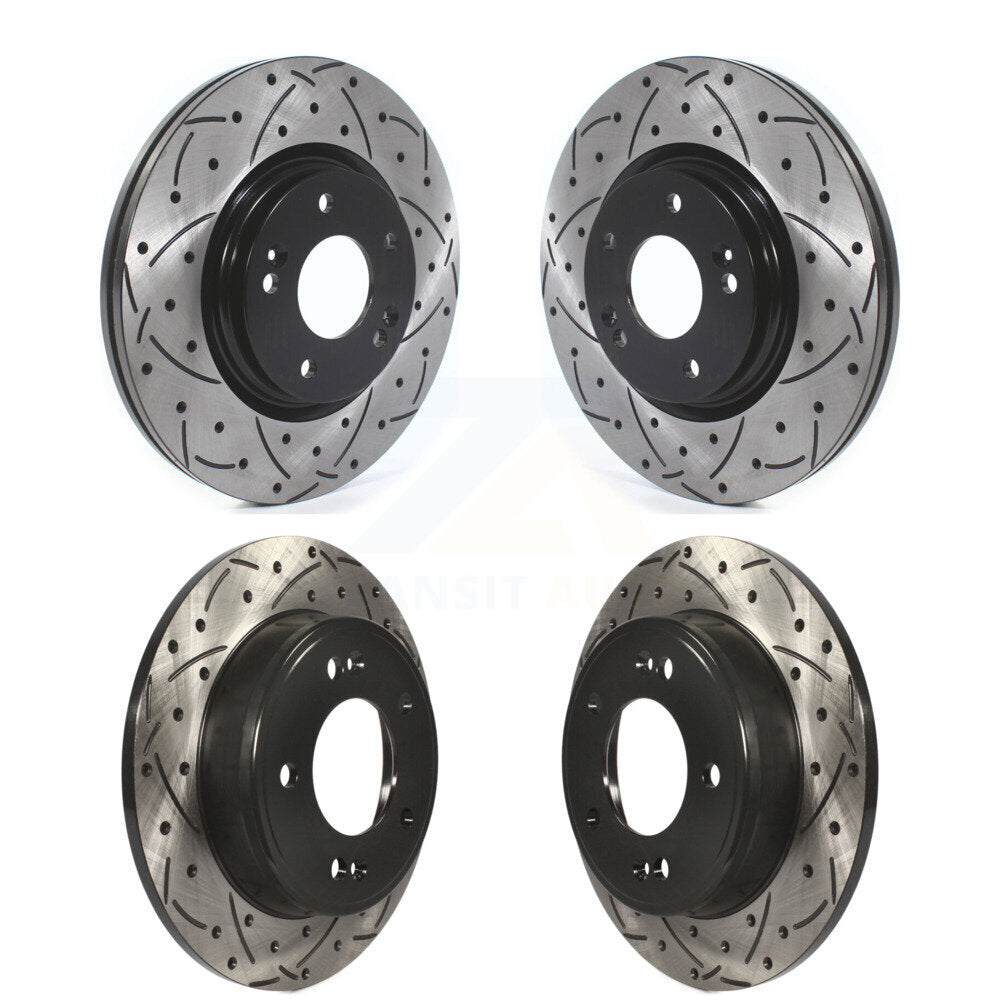 Front Rear Coated Drilled Slotted Disc Brake Rotors Kit For Kia Soul Forte