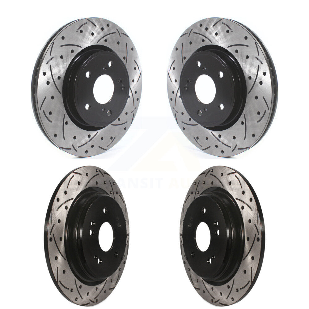 Front Rear Coated Drilled Slotted Disc Brake Rotors Kit For Honda CR-V