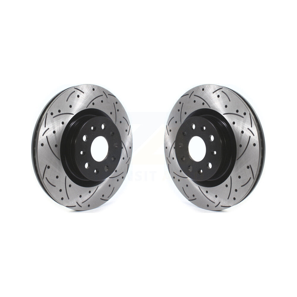 Front Drill Slot Disc Brake Rotor Pair For Chevrolet Camaro Cadillac CTS CT6 CT5