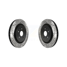 Rear Coated Drilled Slot Disc Brake Rotor Pair For Chevrolet Camaro Cadillac CTS