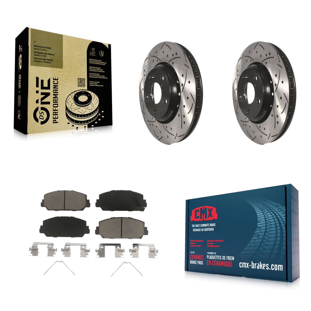 Front Drilled Slot Brake Rotors Ceramic Pad Kit For Honda Civic Accord Acura ILX