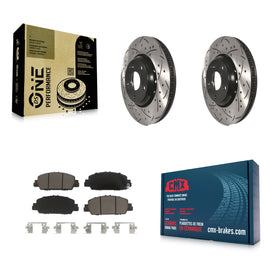 Front Coated Drilled Slotted Disc Brake Rotor & Ceramic Pad Kit For Honda Accord